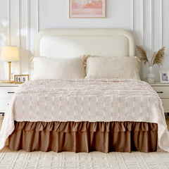 MarryLane Double Ruffle Wrap Around Elastic Bed Skirt with 16-Inch Drop for Twin, Full, Queen, King, and Cal King Beds
