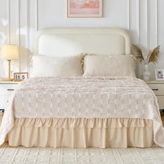 Wrap around elastic bed skirt with modern dust ruffle design for multiple bed sizes