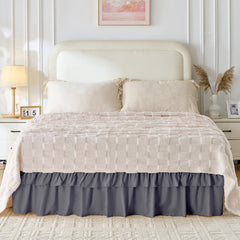 MarryLane Double Ruffle Wrap Around Elastic Bed Skirt with 16-Inch Drop for Twin, Full, Queen, King, and Cal King Beds