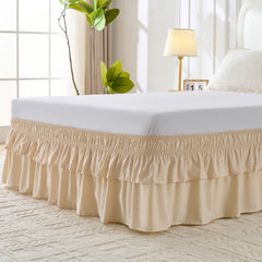 MarryLane Double Ruffle Wrap Around Elastic Bed Skirt with 16-Inch Drop for Twin, Full, Queen, King, and Cal King Beds
