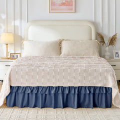 MarryLane Double Ruffle Wrap Around Elastic Bed Skirt with 16-Inch Drop for Twin, Full, Queen, King, and Cal King Beds