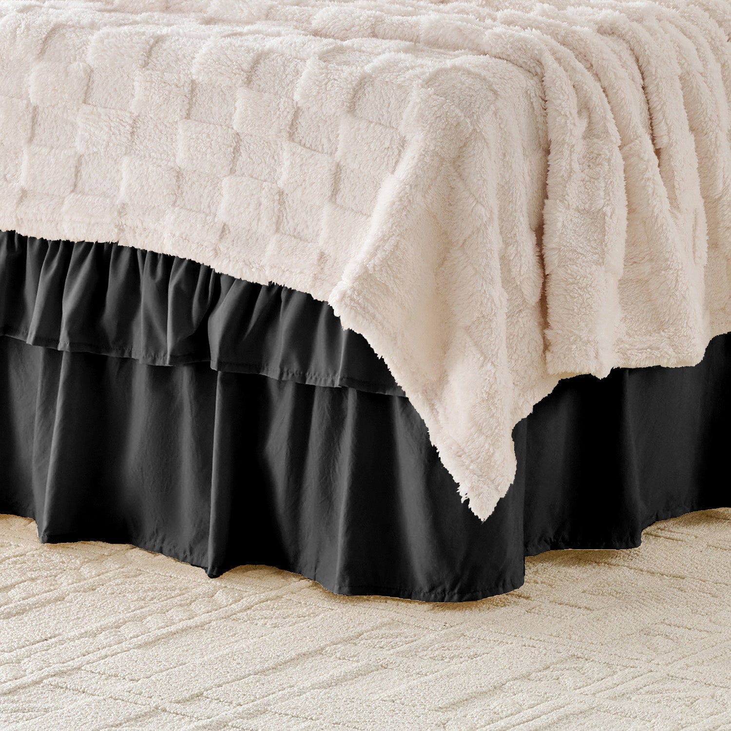 Wrap around elastic bed skirt with modern dust ruffle design for multiple bed sizes