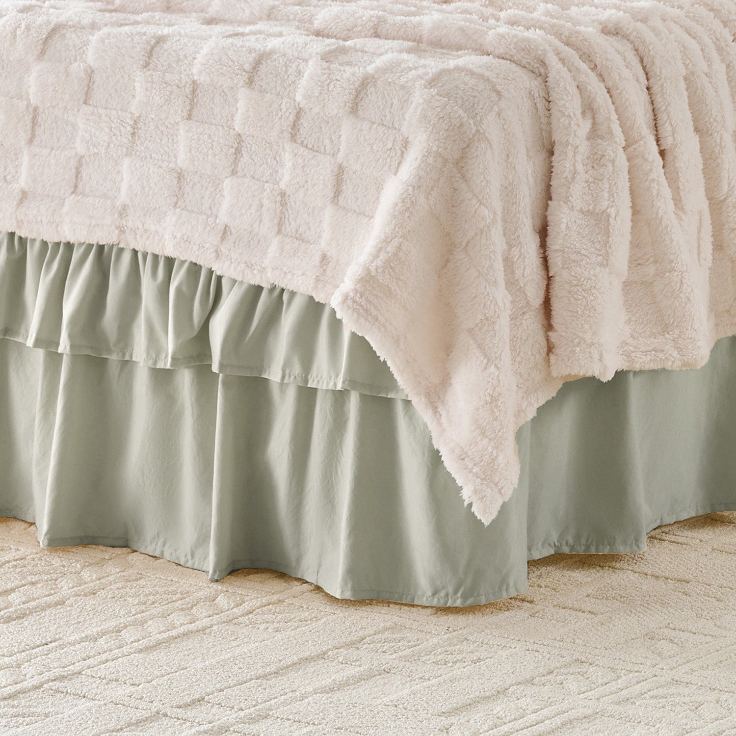 Wrap around elastic bed skirt with modern dust ruffle design for multiple bed sizes