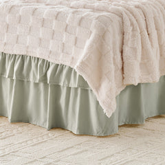 Wrap around elastic bed skirt with modern dust ruffle design for multiple bed sizes