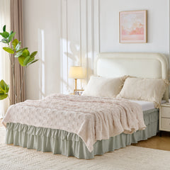 MarryLane Double Ruffle Wrap Around Elastic Bed Skirt with 16-Inch Drop for Twin, Full, Queen, King, and Cal King Beds