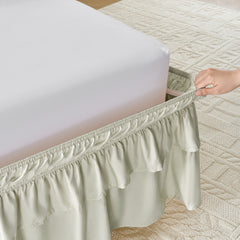 MarryLane Double Ruffle Wrap Around Elastic Bed Skirt with 16-Inch Drop for Twin, Full, Queen, King, and Cal King Beds