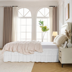 Wrap around elastic bed skirt with modern dust ruffle design for multiple bed sizes