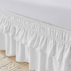 MarryLane Double Ruffle Wrap Around Elastic Bed Skirt with 16-Inch Drop for Twin, Full, Queen, King, and Cal King Beds