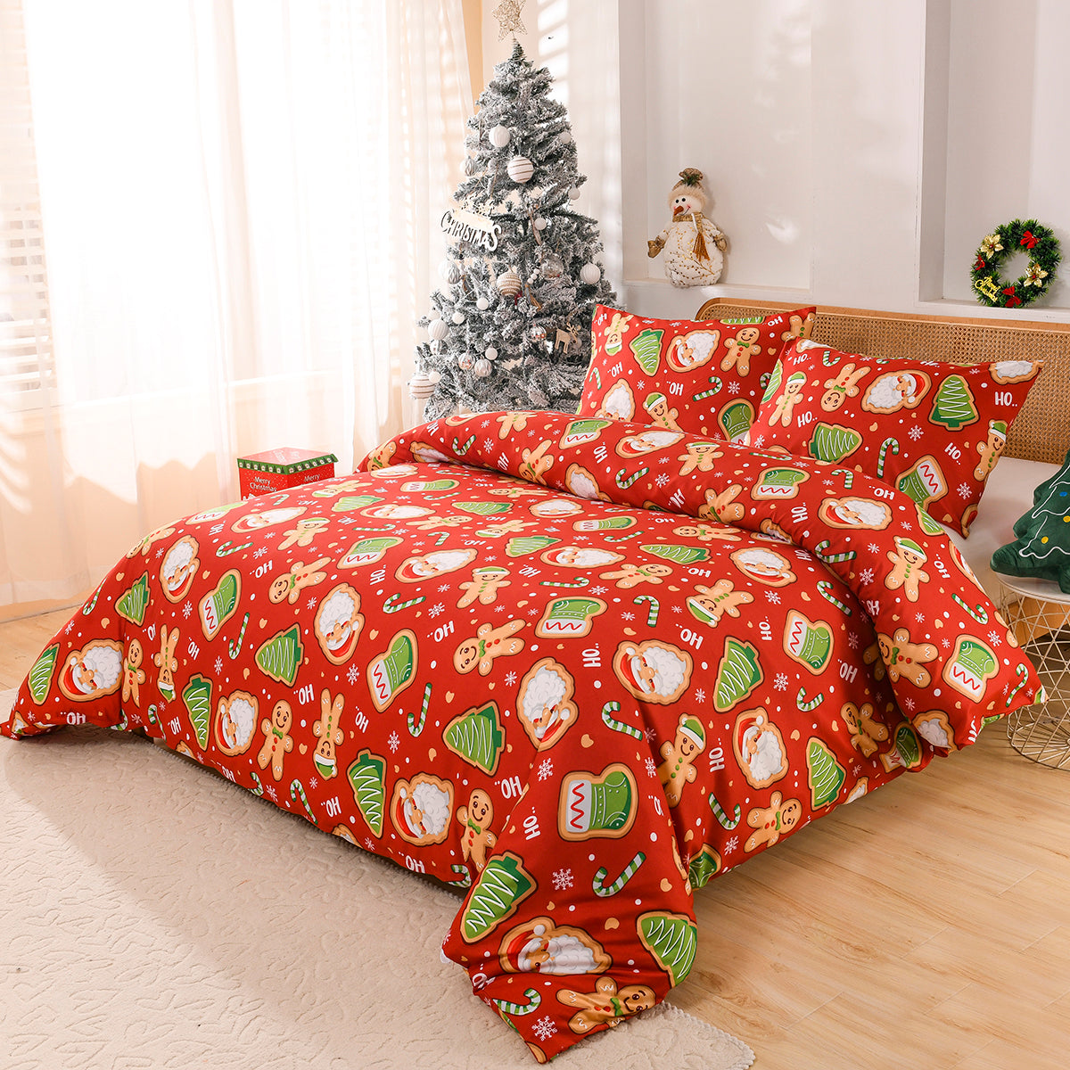 Boho style quilt bedspread set with pastel botanical prints and four pillow shams