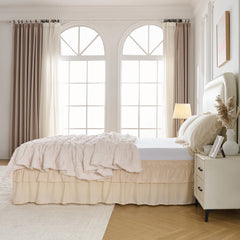 Wrap around elastic bed skirt with modern dust ruffle design for multiple bed sizes