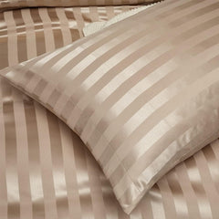 Satin stripe bedding set with duvet cover and two pillowcases silk-like texture