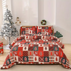 Boho style quilt bedspread set with pastel botanical prints and four pillow shams