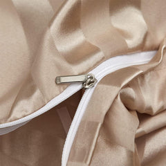 Satin stripe bedding set with duvet cover and two pillowcases silk-like texture