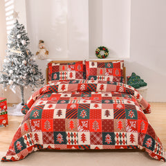 Boho style quilt bedspread set with pastel botanical prints and four pillow shams