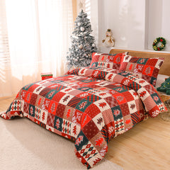 Boho style quilt bedspread set with pastel botanical prints and four pillow shams