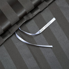 Satin stripe bedding set with duvet cover and two pillowcases silk-like texture