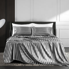 4-Piece Satin Stripe Silk-Like Bedding Set