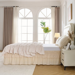 Wrap around elastic bed skirt with modern dust ruffle design for multiple bed sizes