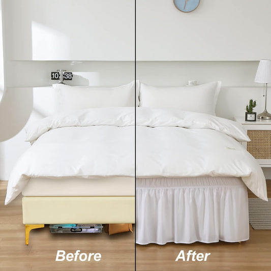 Double elastic bed skirt with 15 inch drop and elegant ruffle design