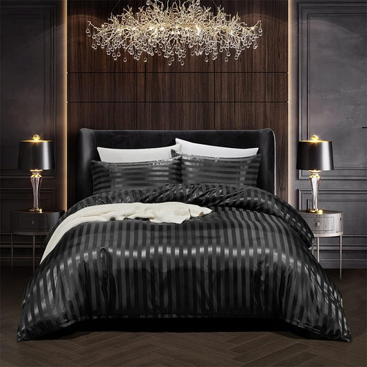 3-Piece Satin Stripe Silk-Like Bedding Set