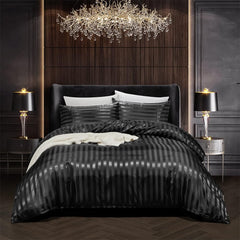 Satin stripe bedding set with duvet cover and two pillowcases silk-like texture
