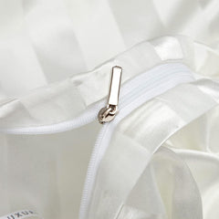 Satin stripe bedding set with duvet cover and two pillowcases silk-like texture