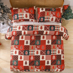 Boho style quilt bedspread set with pastel botanical prints and four pillow shams