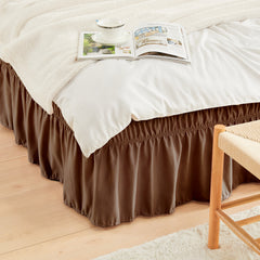 Double elastic bed skirt with 15 inch drop and elegant ruffle design