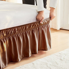 Double elastic bed skirt with 15 inch drop and elegant ruffle design