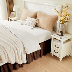 Double elastic bed skirt with 15 inch drop and elegant ruffle design