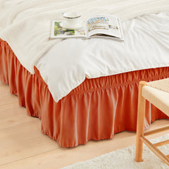 Double elastic bed skirt with 15 inch drop and elegant ruffle design
