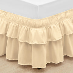 Wrap around elastic bed skirt with modern dust ruffle design for multiple bed sizes