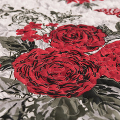 Red floral quilt bedspread set with reversible rose pattern for Queen and King beds