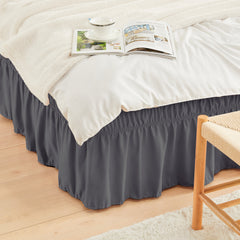 Double elastic bed skirt with 15 inch drop and elegant ruffle design