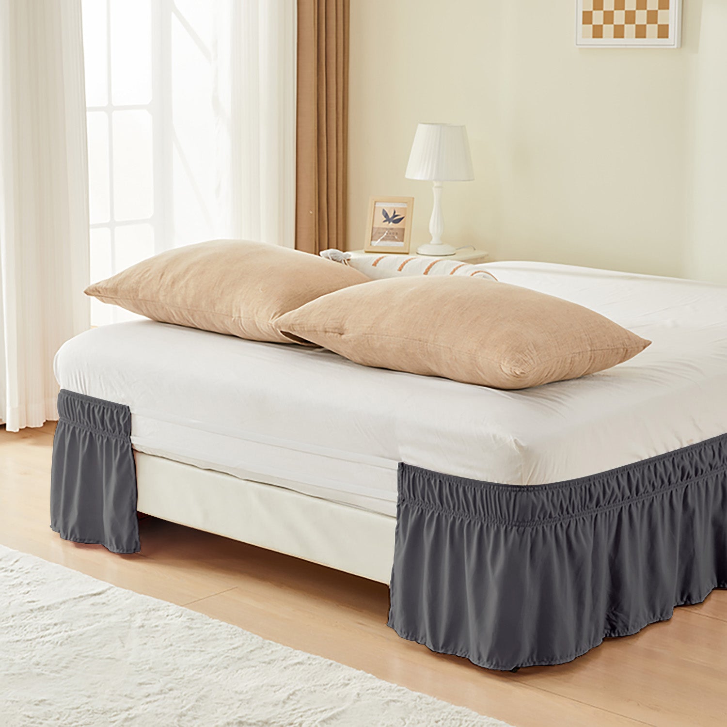 Double elastic bed skirt with 15 inch drop and elegant ruffle design