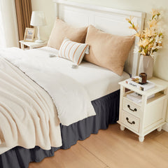 Double elastic bed skirt with 15 inch drop and elegant ruffle design