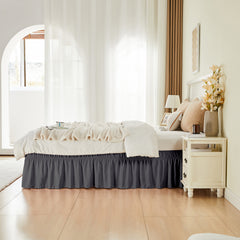 Double elastic bed skirt with 15 inch drop and elegant ruffle design
