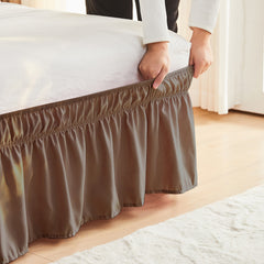 Double elastic bed skirt with 15 inch drop and elegant ruffle design