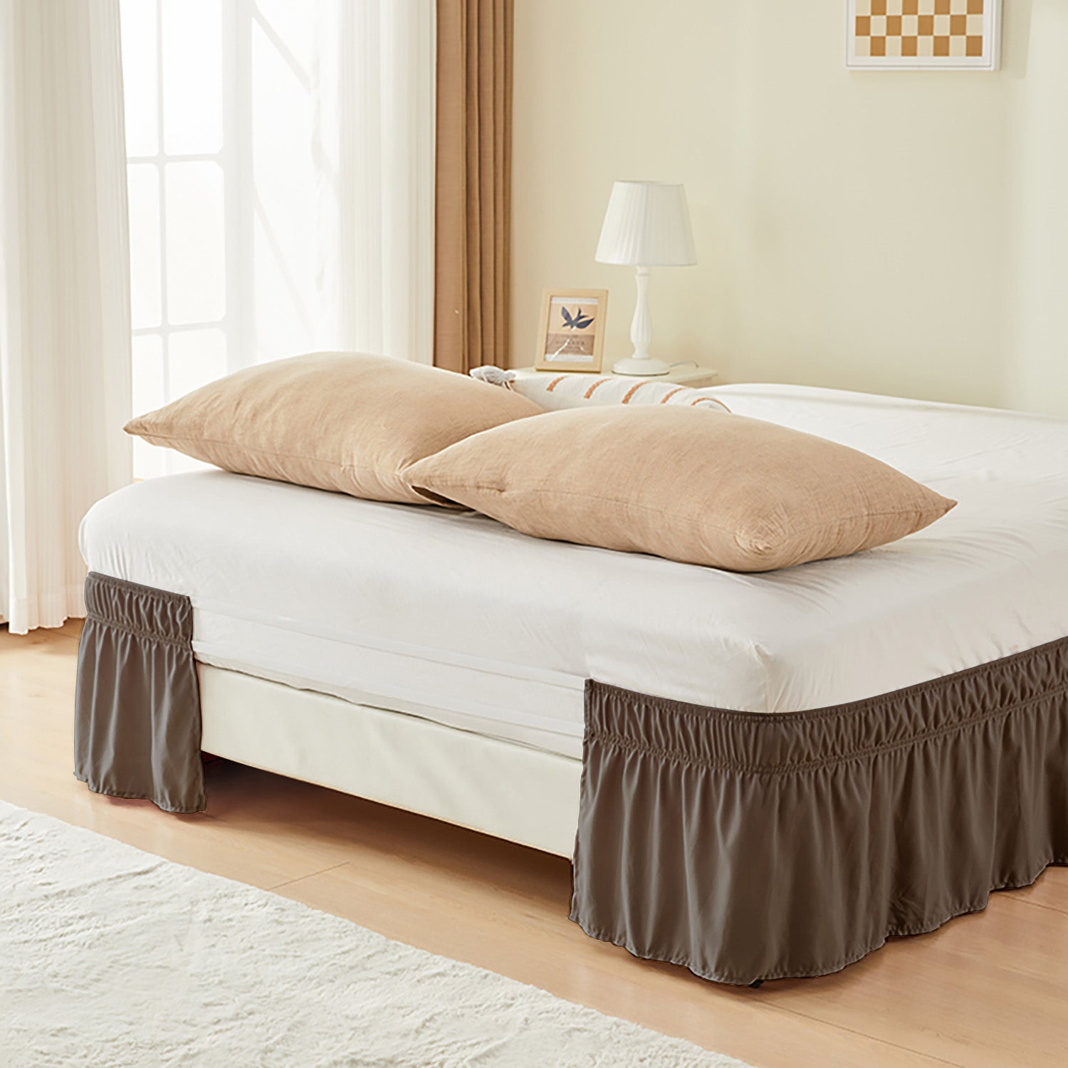 Double elastic bed skirt with 15 inch drop and elegant ruffle design