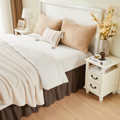 Double elastic bed skirt with 15 inch drop and elegant ruffle design