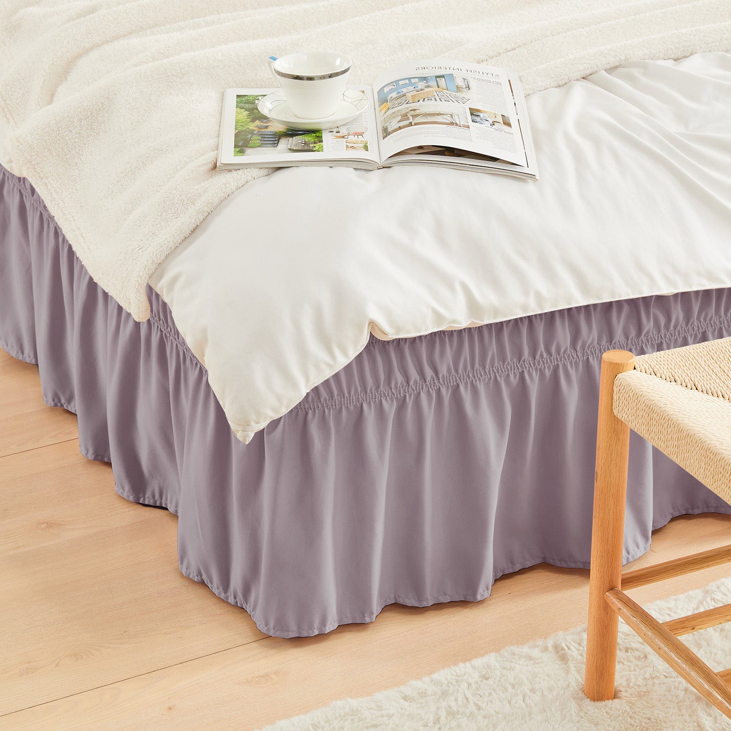Double elastic bed skirt with 15 inch drop and elegant ruffle design