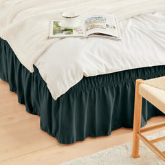 Double elastic bed skirt with 15 inch drop and elegant ruffle design