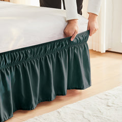 Double elastic bed skirt with 15 inch drop and elegant ruffle design