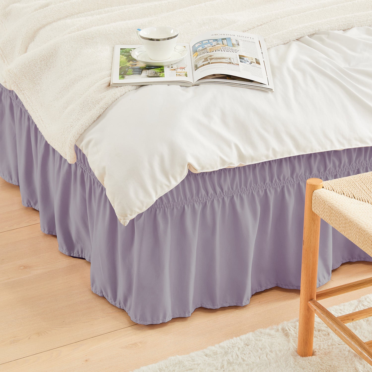 Double elastic bed skirt with 15 inch drop and elegant ruffle design