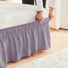 Double elastic bed skirt with 15 inch drop and elegant ruffle design