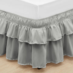 Wrap around elastic bed skirt with modern dust ruffle design for multiple bed sizes
