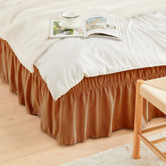 Double elastic bed skirt with 15 inch drop and elegant ruffle design