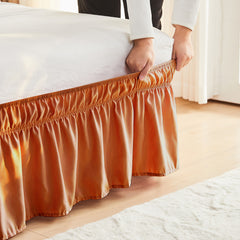 Double elastic bed skirt with 15 inch drop and elegant ruffle design
