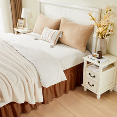 Double elastic bed skirt with 15 inch drop and elegant ruffle design