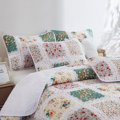 5PCs Boho Style Quilt Bedspread Sets, Lightweight, Reversible, Ultra Soft BedSpreads - Green